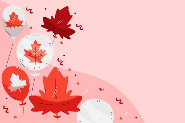 枫叶手绘加拿大日气球背景手绘加拿大7月1日