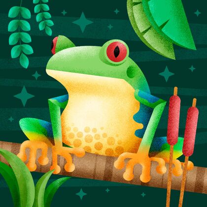 青蛙绿色青蛙在其自然栖息地的插图自然绿色平面设计