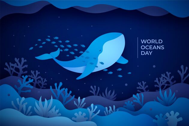 生态系统纸质世界海洋日插画海洋国际世界海洋日