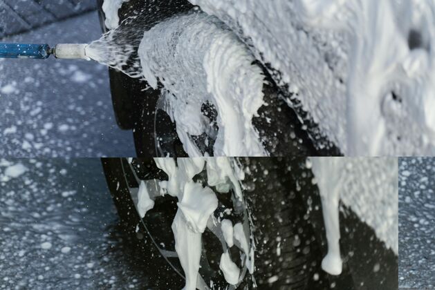 女在户外洗车的女人车司机洗车