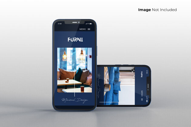 现代全屏幕蓝色智能手机模型设计显示黄金模拟手机