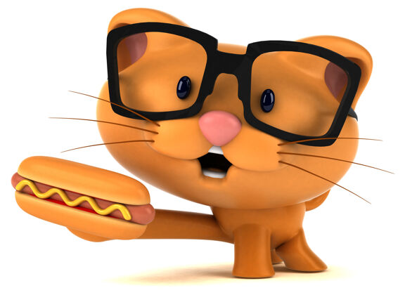 快餐有趣的猫三维插图眼睛搞笑饮食
