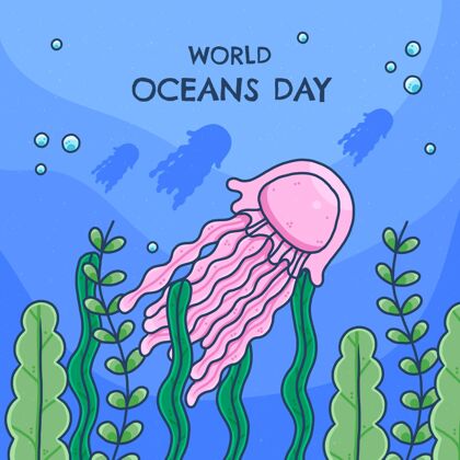 环境手绘世界海洋日插图海洋活动生态