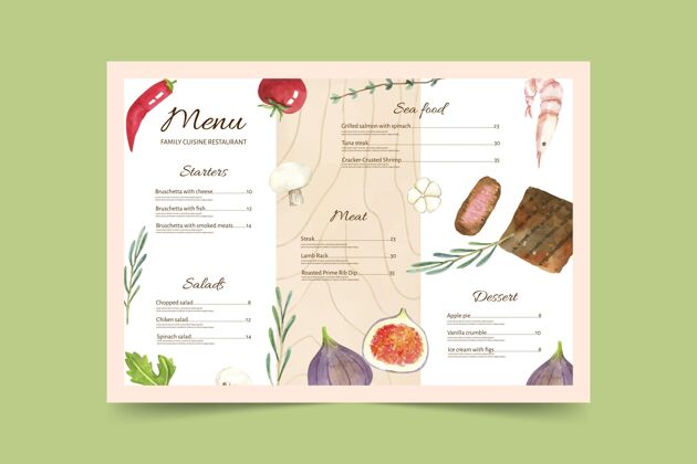 食品手绘水彩乡村餐厅菜单模板水彩手绘菜单模板