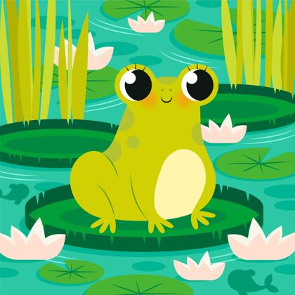 可爱有机平面青蛙插图绿色平面设计青蛙