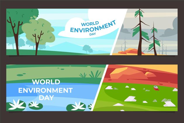 自然有机平面世界环境日横幅集手绘拯救地球活动