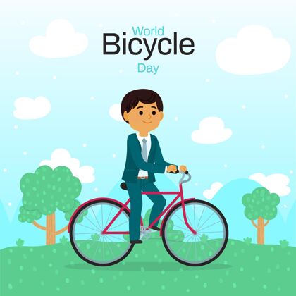 清洁卡通世界自行车日插画全球国际活动