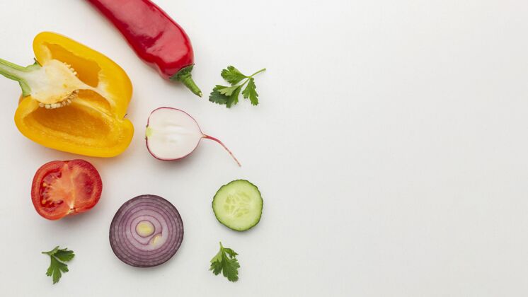 组合蔬菜排列顶视图新鲜复制空间美味