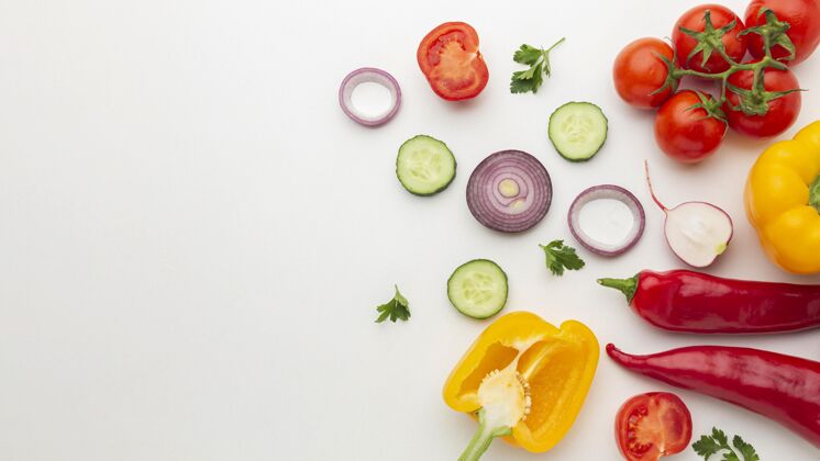 复制空间带复印空间的蔬菜布置组合健康俯视图