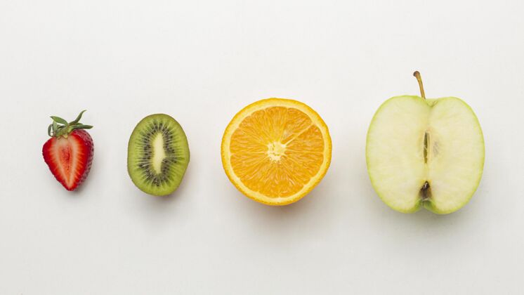 平面图新鲜水果摆平俯视图健康分类