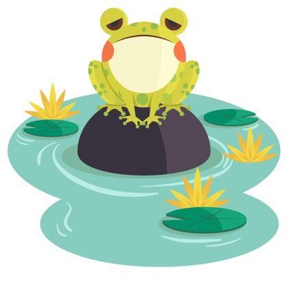 绿色有机平面可爱青蛙插图野生动物小青蛙