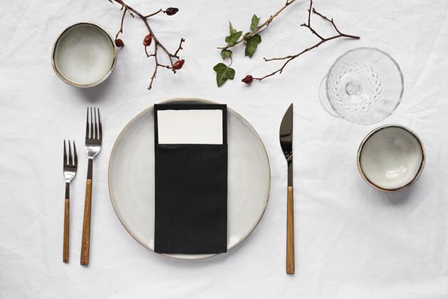 白色餐桌顶视图最小白表组成分类晚餐烹饪