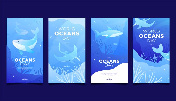 世界海洋日手绘世界海洋日instagram故事集手绘庆典生态