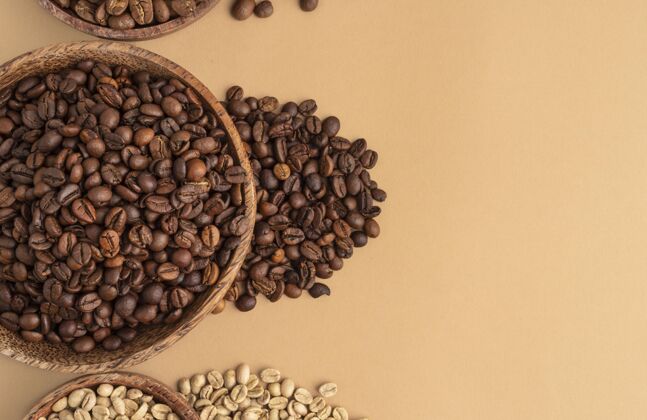 碗咖啡豆碗顶视图咖啡豆复制空间