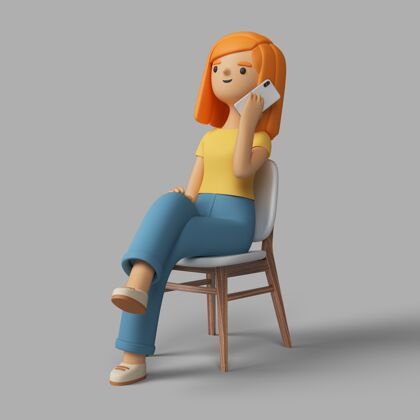 通信3d女性角色在智能手机上说话女性技术姿势