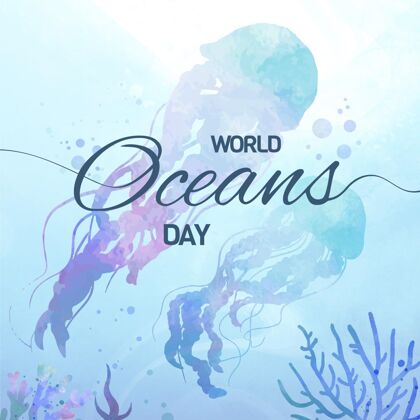 环境手绘水彩画世界海洋日插画海洋日国际海洋