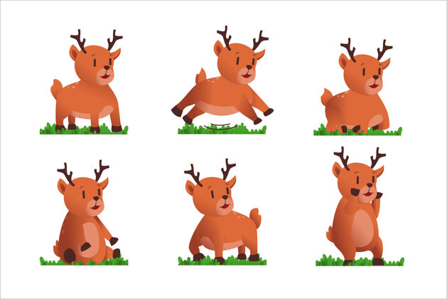 可爱不同风格的鹿在一个透明的孤立的对象 可爱的插图优雅笑舞蹈