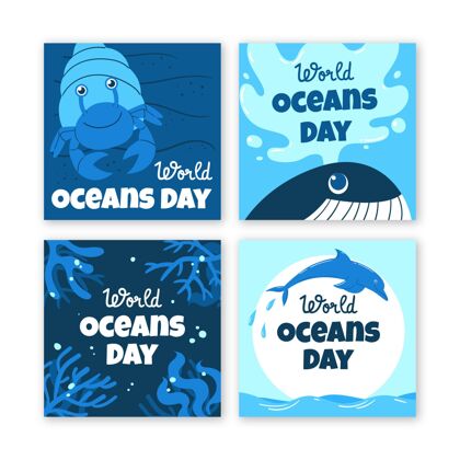 手绘手绘世界海洋日instagram帖子集网络模板活动海洋