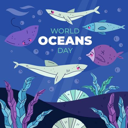 海洋手绘世界海洋日插图手绘生态庆典