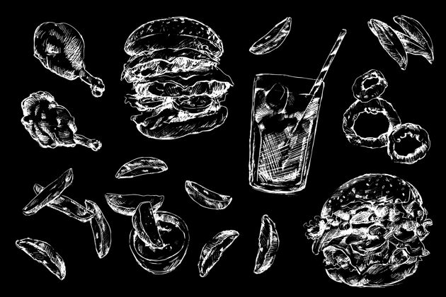 汉堡手绘布格元素系列收藏手绘食物