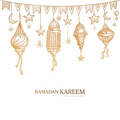 穆巴拉克手绘斋月卡里姆贺卡素描设计伊斯兰开斋节神圣