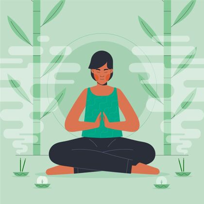 健康平面设计人沉思平静瑜伽身体