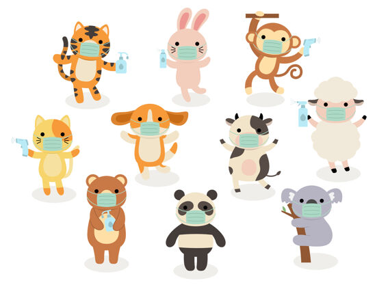 剪贴画一大群孤立的动物卡通动物漫画