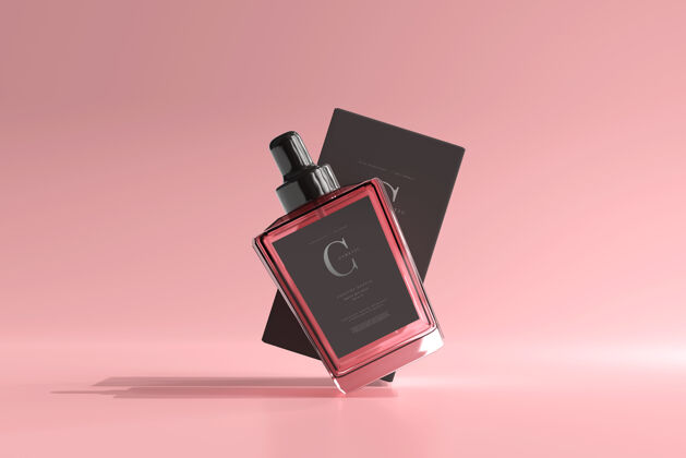 反射香水瓶和盒子模型简单展示品牌