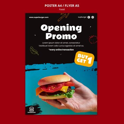 食物美味汉堡促销海报模板美味印刷模板海报