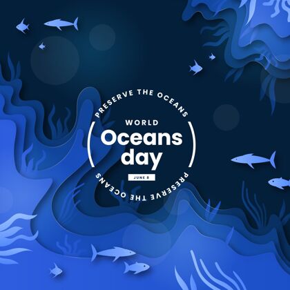 国际世界海洋日纸制插图庆典海洋日纸张风格