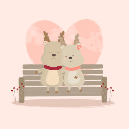 心鹿夫妇坐在公园的长椅上欣赏日落情感日落月亮