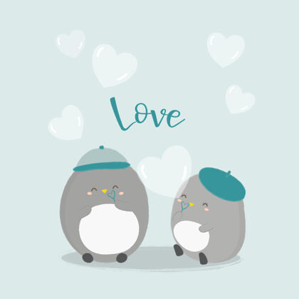 动物企鹅与心的矢量插图插图关系友谊可爱