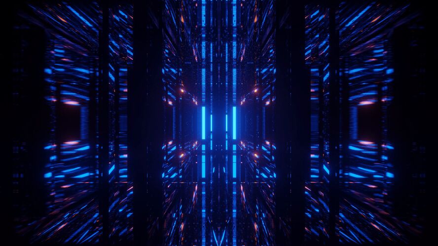 图案蓝色和橙色激光宇宙背景-完美的数字墙纸美学科学结构