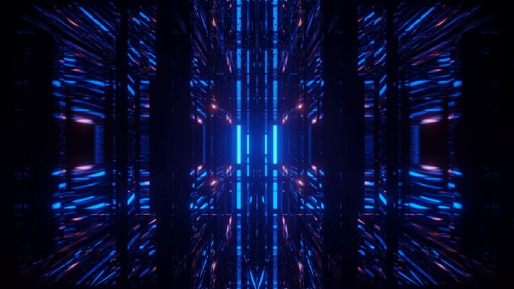 图案蓝色和橙色激光宇宙背景-完美的数字墙纸美学科学结构