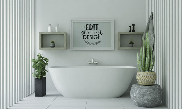 室内浴室内部海报框架模型花卉浴室房间