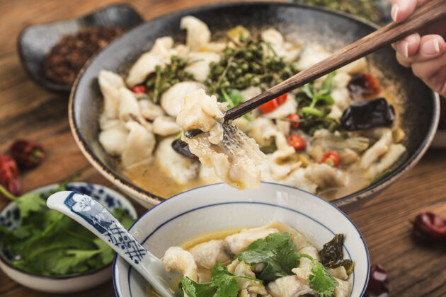 泡菜中国菜：美味的咸鱼泡菜传统特写
