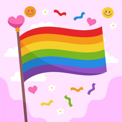 变性人手绘骄傲日旗帜插图彩虹旗庆祝骄傲