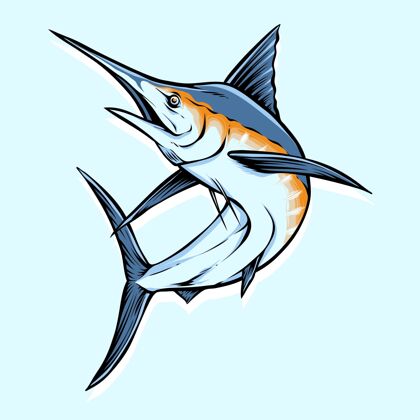 动物蓝马林鱼跳海洋海鲜水生动物