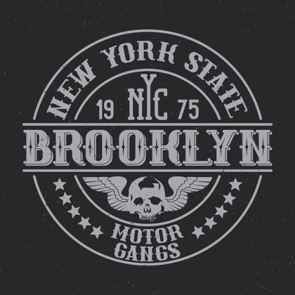 骷髅复古徽章 深色背景上刻有字母构成时髦黑帮摩托车