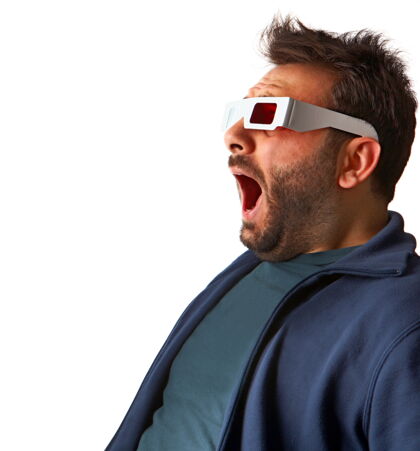 立体一个戴着3d眼镜的年轻人的画像三维游戏眼镜