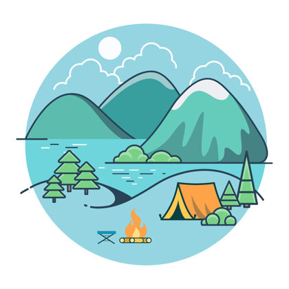 水林间湖滩直线平顶帐篷 夏令营 乡村度假 与自然理念结合风景月亮水