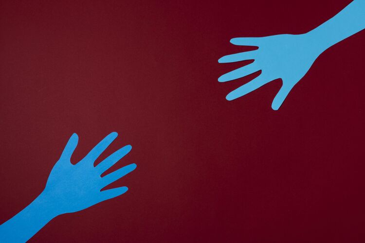 流感手和红色背景的Covid概念健康平面图水平