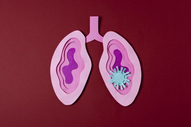 疾病Covid概念 上面有粉红色的肺排列流感感染