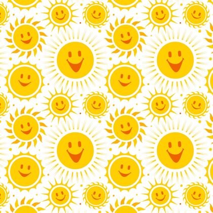 面料平面设计笑脸太阳图案无缝装饰纹理