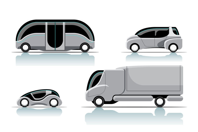 未来集多种款式全新创新高科技汽车卡通人物画平面插图能源汽车现实
