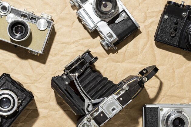 记忆复古相机组成安排古董电影
