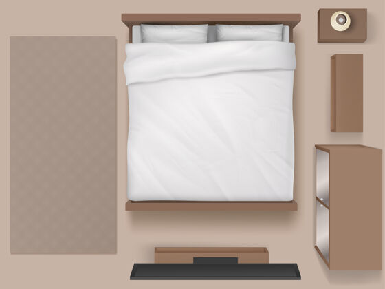 现实卧室室内顶视图现代d家或酒店亚麻布休息室设计师