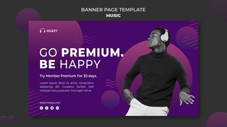 水平音乐收听横幅页模板音乐艺术家耳机