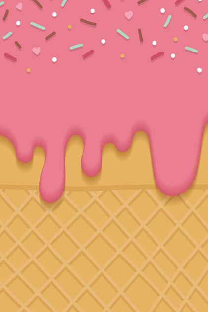 液体草莓冰淇淋背景华夫饼洒食物釉面