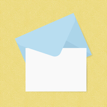 信件空白白卡和蓝色信封模型邮政明亮邮件